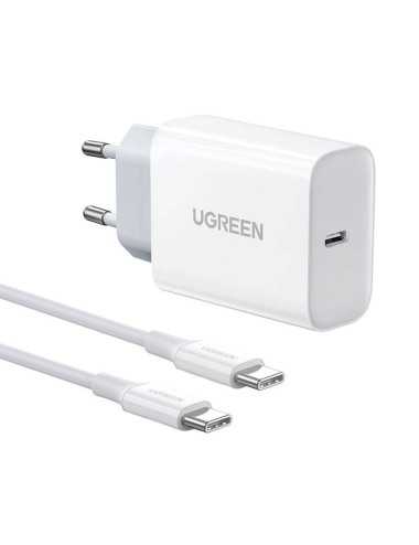 UGREEN USB-C wall charger, 30W + USB-C cable (white)