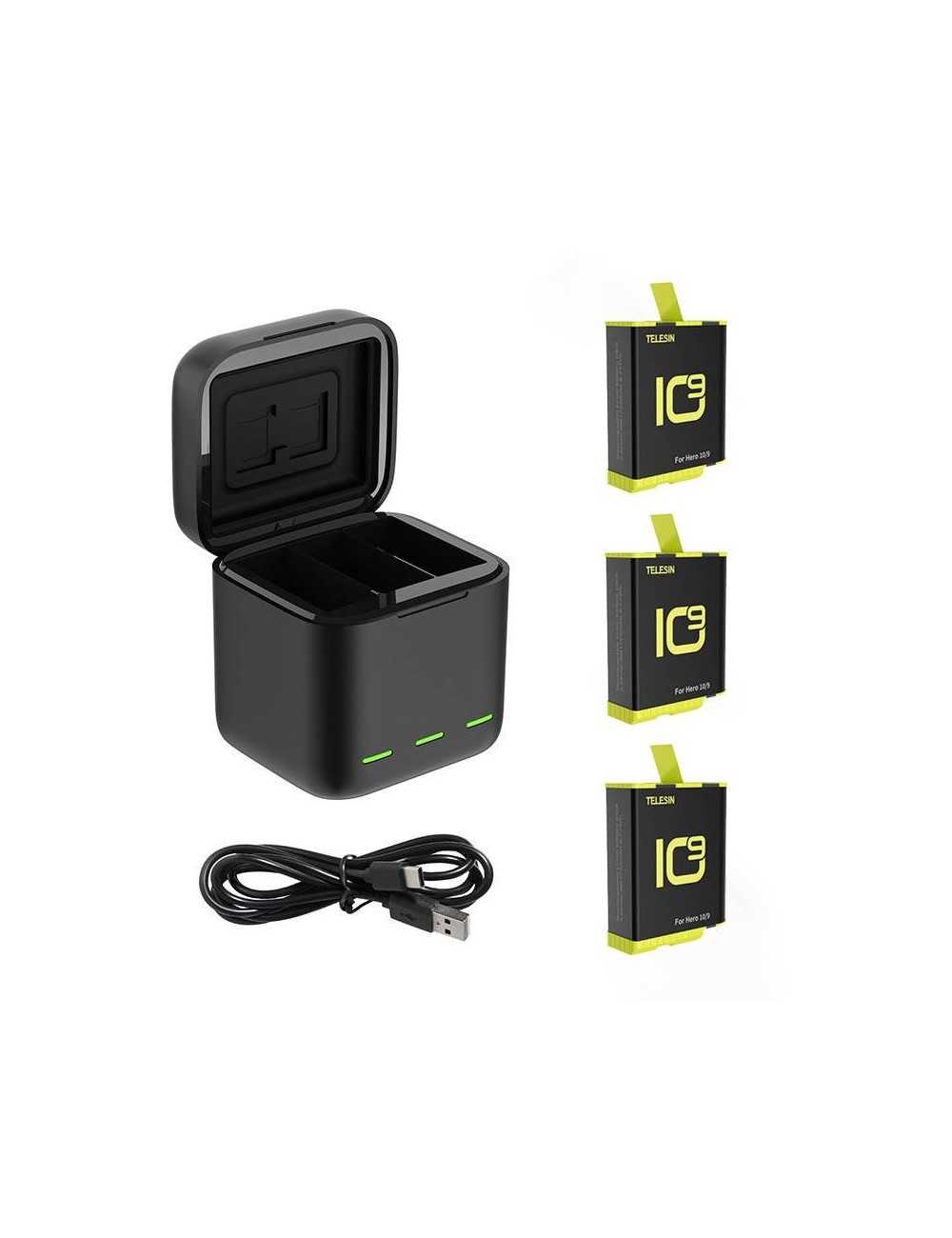 Telesin 3 slot Charger Box For GoPro Hero 9 Hero 10 3 Batteries GP